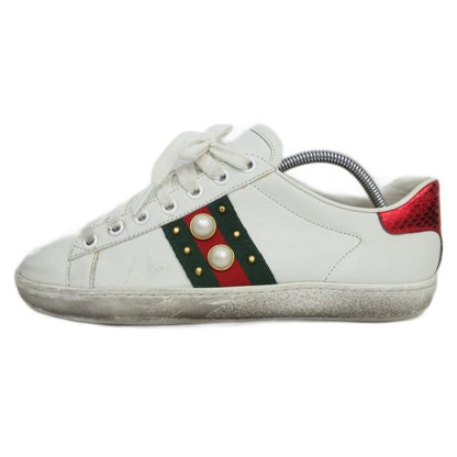 Gucci ACE Pearl Studded Low Cut Sneakers Sherry Line 36 White 438213 Ibo84