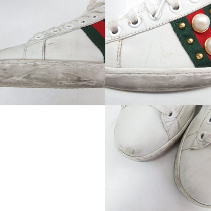 Gucci ACE Pearl Studded Low Cut Sneakers Sherry Line 36 White 438213 Ibo84