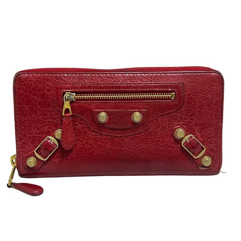 Balenciaga Giant Continental Zip Long Wallet 253053 Red Round Zipper Leather
