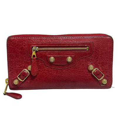 Balenciaga Giant Continental Zip Long Wallet 253053 Red Round Zipper Leather