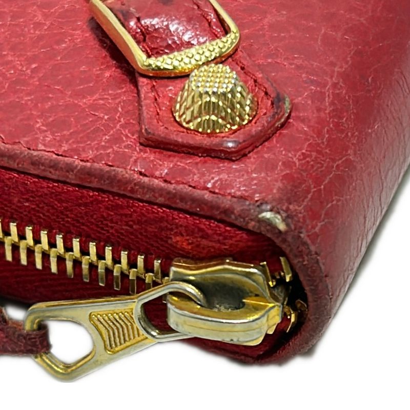Balenciaga Giant Continental Zip Long Wallet 253053 Red Round Zipper Leather