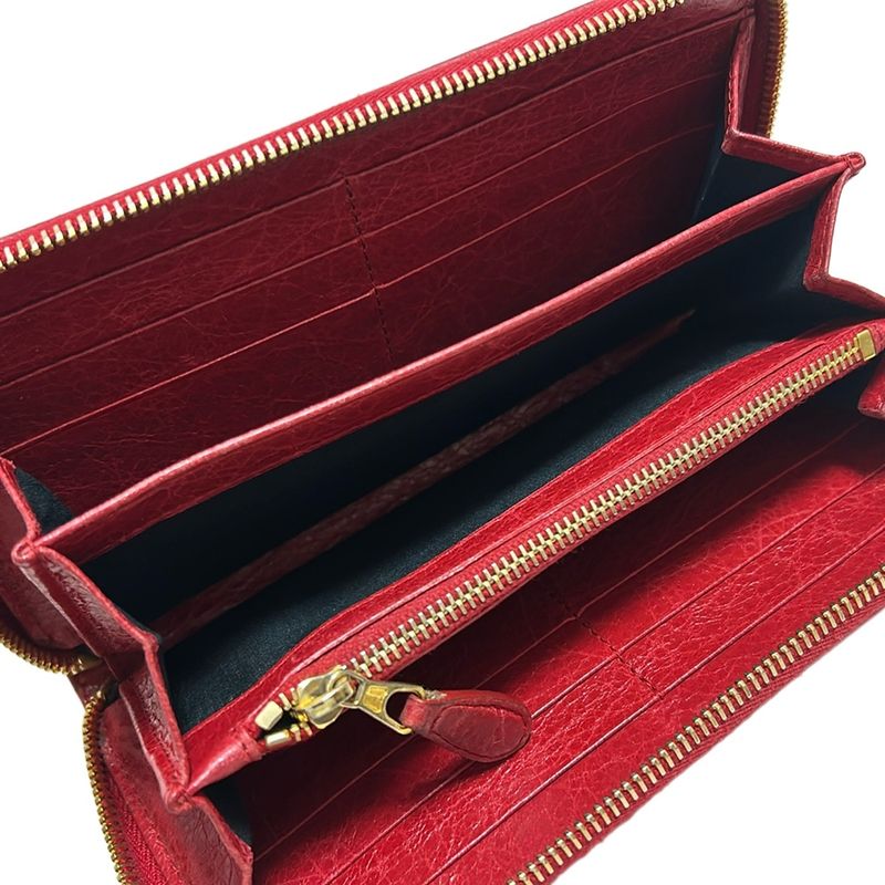Balenciaga Giant Continental Zip Long Wallet 253053 Red Round Zipper Leather