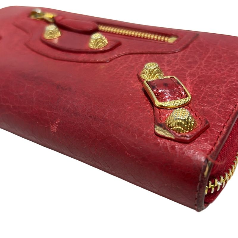 Balenciaga Giant Continental Zip Long Wallet 253053 Red Round Zipper Leather