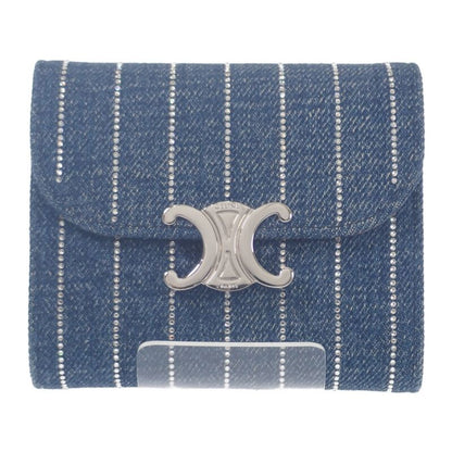 Celine Triomphe Small Flap Wallet 10d782gf4.07fx Trifold Wallet Denim Rhinestone