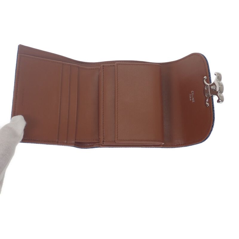 Celine Triomphe Small Flap Wallet 10d782gf4.07fx Trifold Wallet Denim Rhinestone