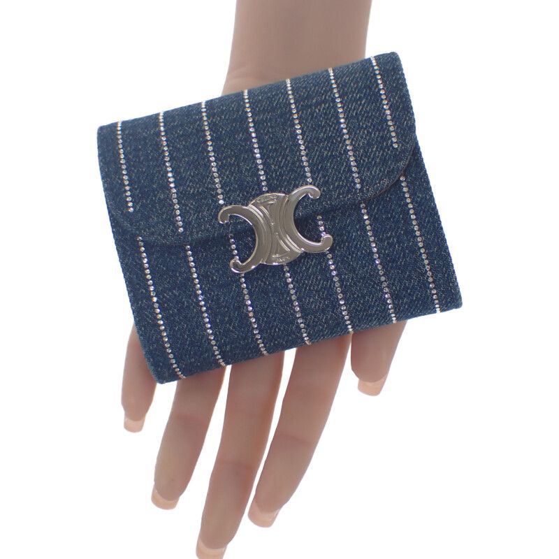 Celine Triomphe Small Flap Wallet 10d782gf4.07fx Trifold Wallet Denim Rhinestone