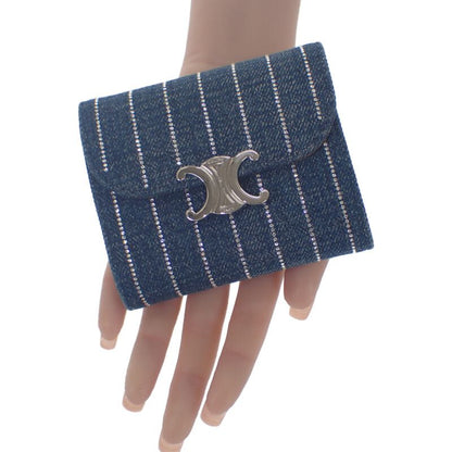 Celine Triomphe Small Flap Wallet 10d782gf4.07fx Trifold Wallet Denim Rhinestone