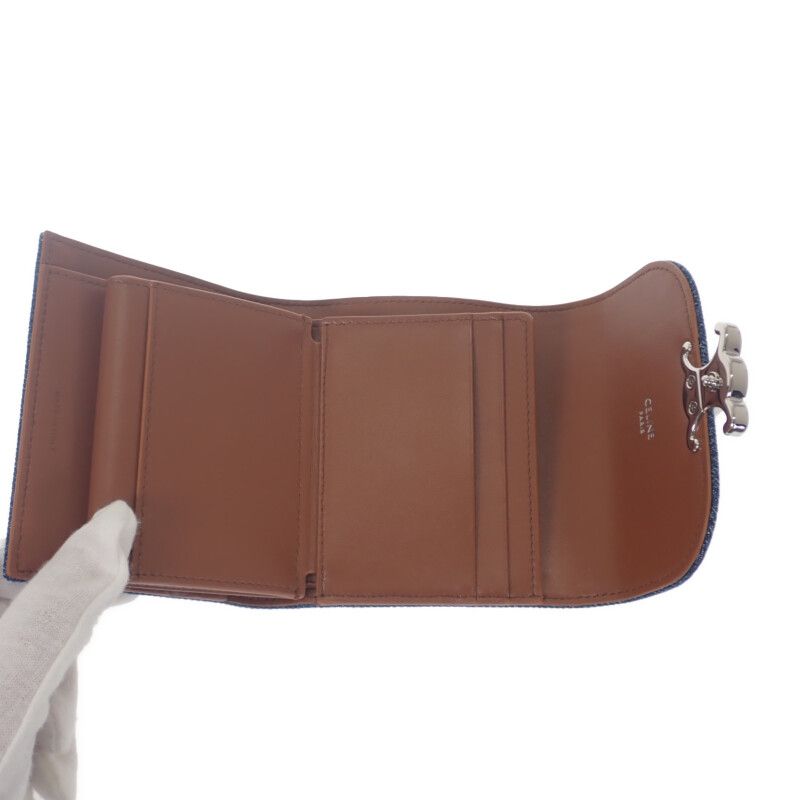 Celine Triomphe Small Flap Wallet 10d782gf4.07fx Trifold Wallet Denim Rhinestone