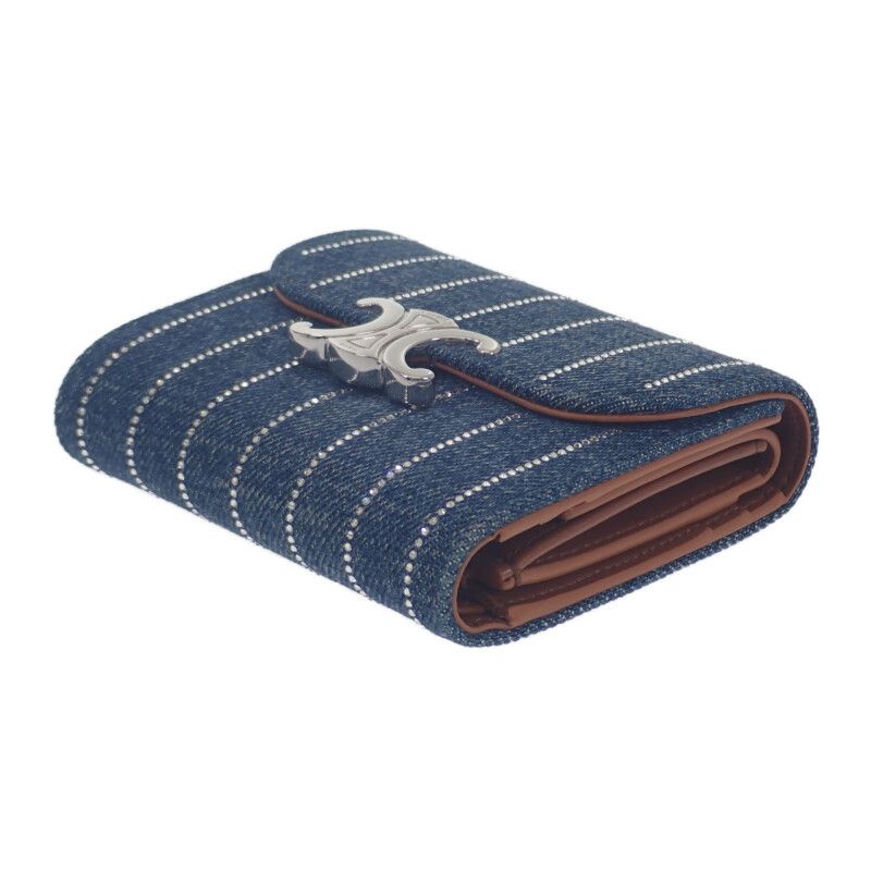 Celine Triomphe Small Flap Wallet 10d782gf4.07fx Trifold Wallet Denim Rhinestone