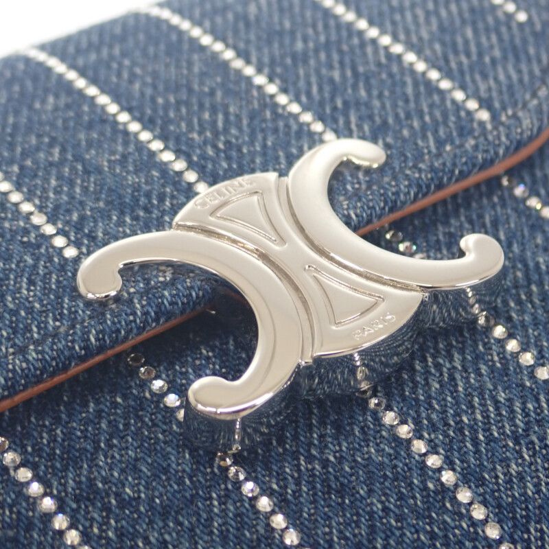 Celine Triomphe Small Flap Wallet 10d782gf4.07fx Trifold Wallet Denim Rhinestone