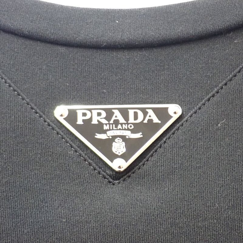 Prada Triangle Logo Ujn861 Short Sleeve T-shirt Cotton Black Mens [grade A