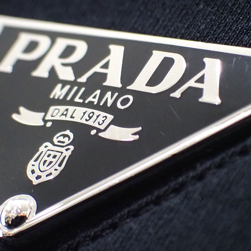Prada Triangle Logo Ujn861 Short Sleeve T-shirt Cotton Black Mens [grade A