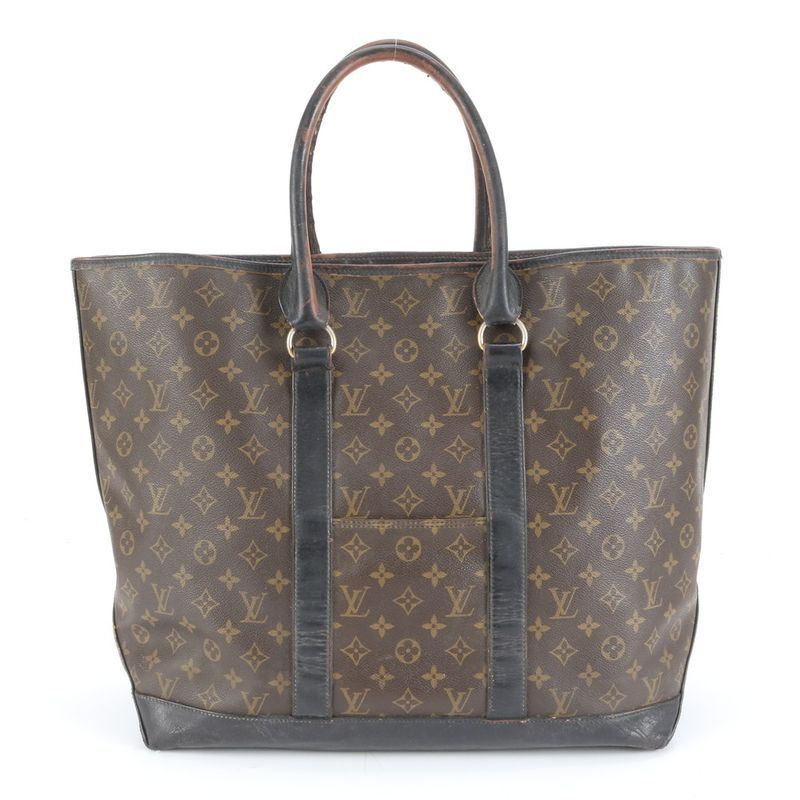 Louis Vuitton Monogram Sac Weekend GM M42420 Leather Tote Bag Shoulder Brown A4