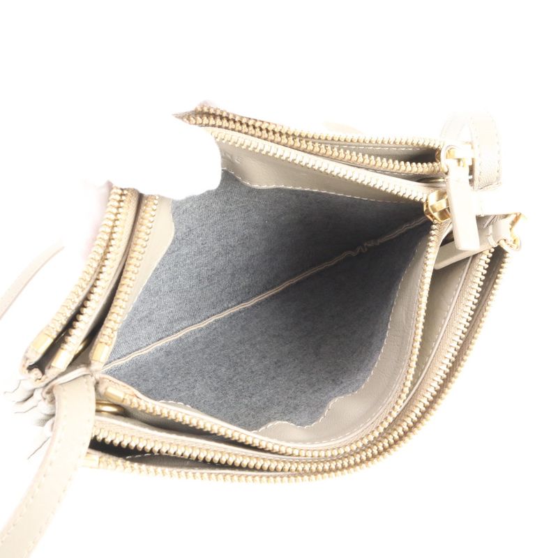 Celine Trio Small Leather Shoulder Bag Crossbody Beige Genuine Leather Women