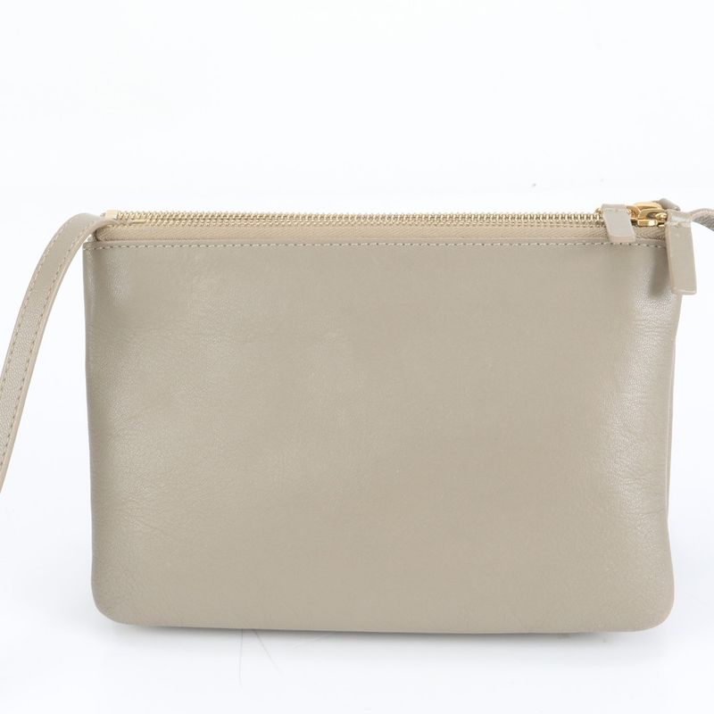 Celine Trio Small Leather Shoulder Bag Crossbody Beige Genuine Leather Women