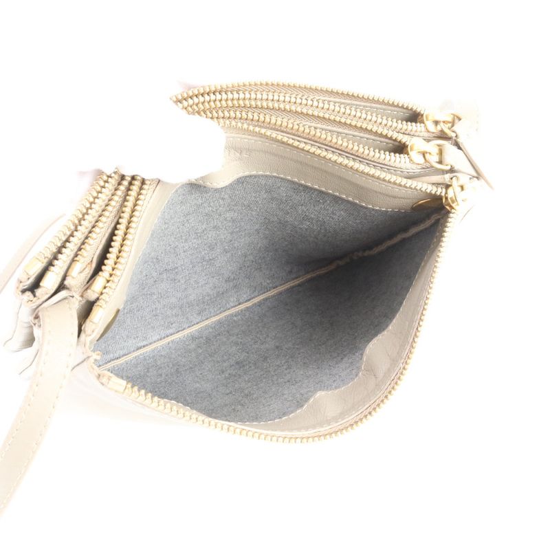 Celine Trio Small Leather Shoulder Bag Crossbody Beige Genuine Leather Women