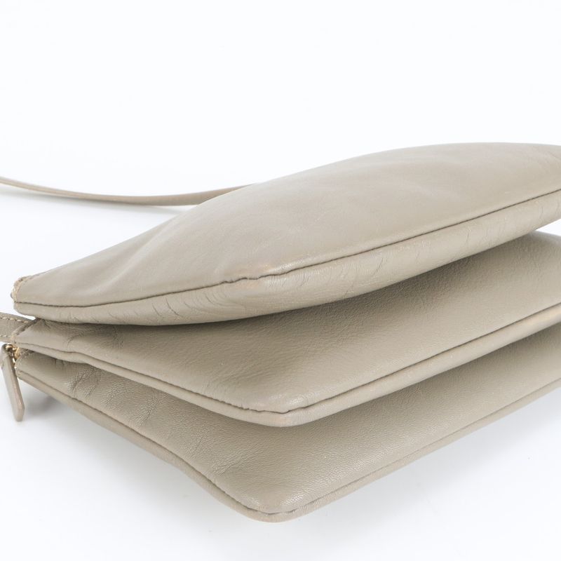 Celine Trio Small Leather Shoulder Bag Crossbody Beige Genuine Leather Women