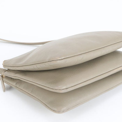 Celine Trio Small Leather Shoulder Bag Crossbody Beige Genuine Leather Women