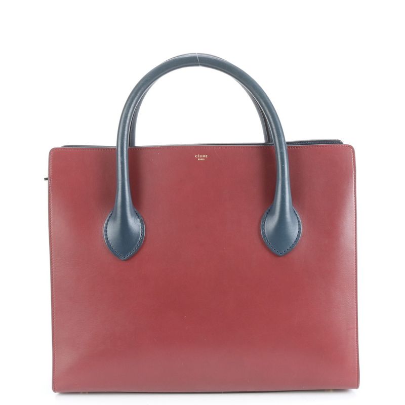 Celine Boxy Leather Tote Bag Shoulder Hand A4 Gold Hardware Women's RUE Db4-1