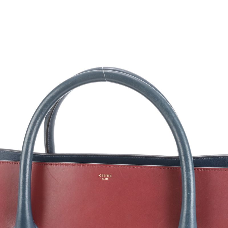 Celine Boxy Leather Tote Bag Shoulder Hand A4 Gold Hardware Women's RUE Db4-1