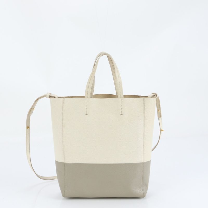 Celine Vertical Cabas Small Leather 2WAY Tote Bag Crossbody Shoulder Gray