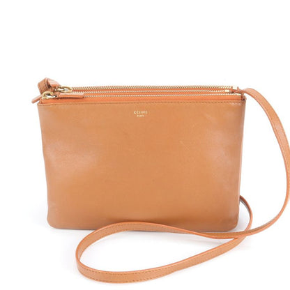 Celine Trio Small Leather Shoulder Bag Crossbody Brown Genuine Leather Women