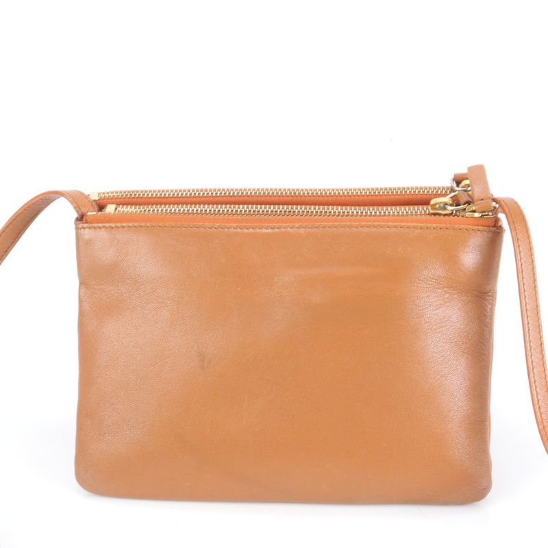 Celine Trio Small Leather Shoulder Bag Crossbody Brown Genuine Leather Women