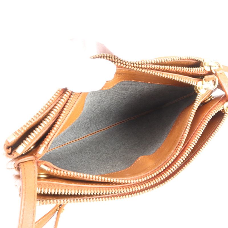 Celine Trio Small Leather Shoulder Bag Crossbody Brown Genuine Leather Women