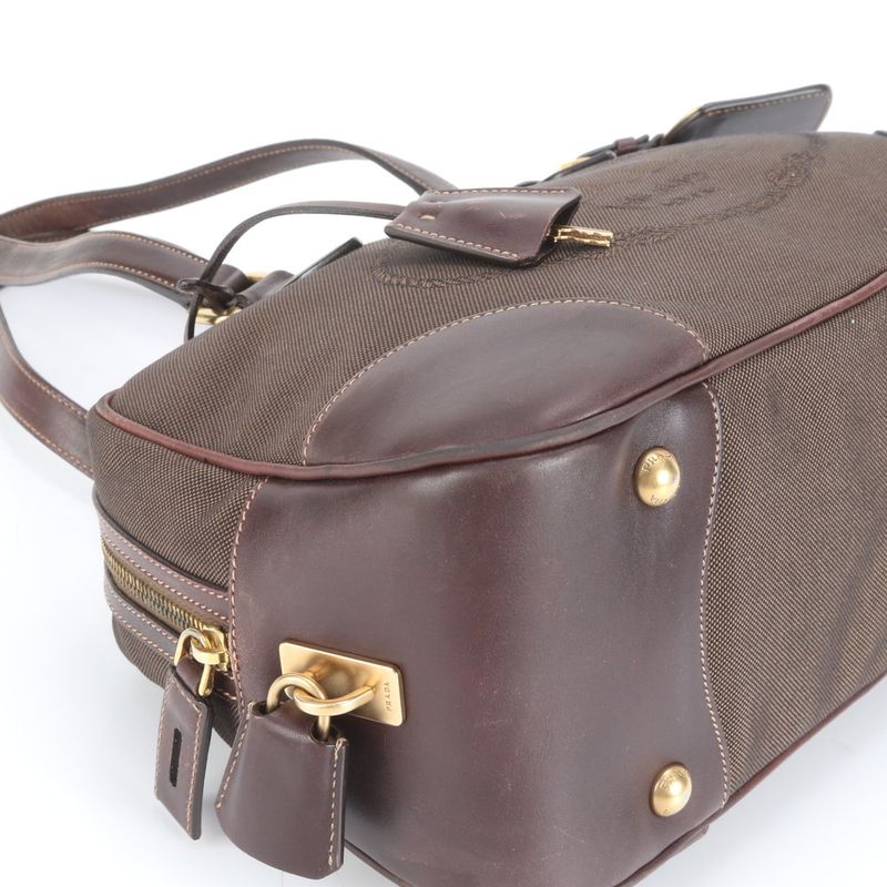 Prada Authenticity With Card Logo Jacquard Mini Boston Bl0262 Leather Tote Bag