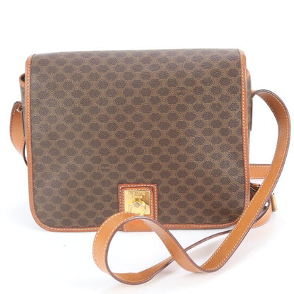 Celine Macadam Leather Shoulder Bag Crossbody Brown Gold Hardware Genuine