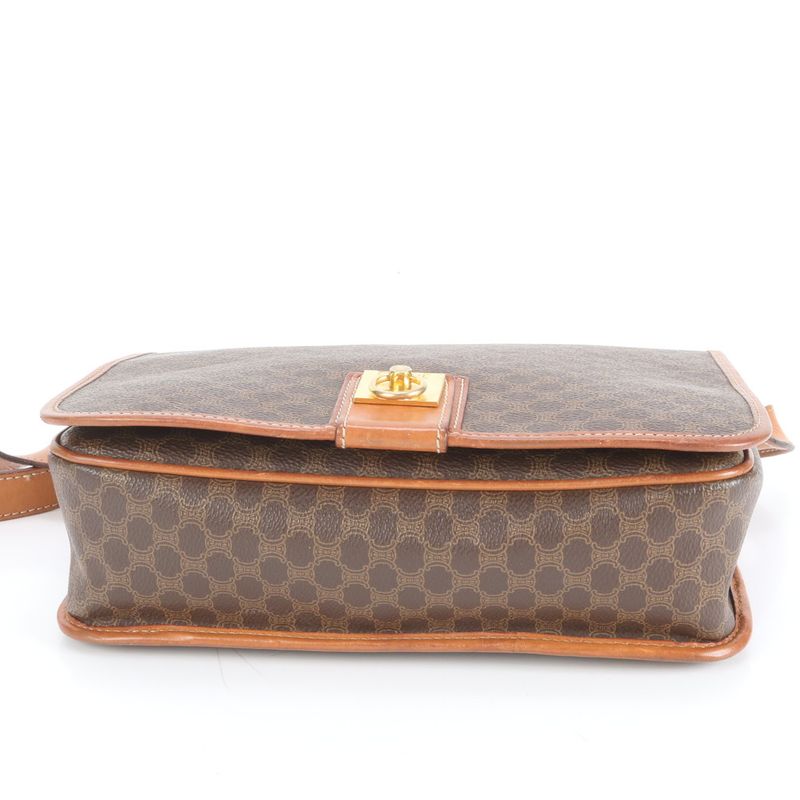 Celine Macadam Leather Shoulder Bag Crossbody Brown Gold Hardware Genuine