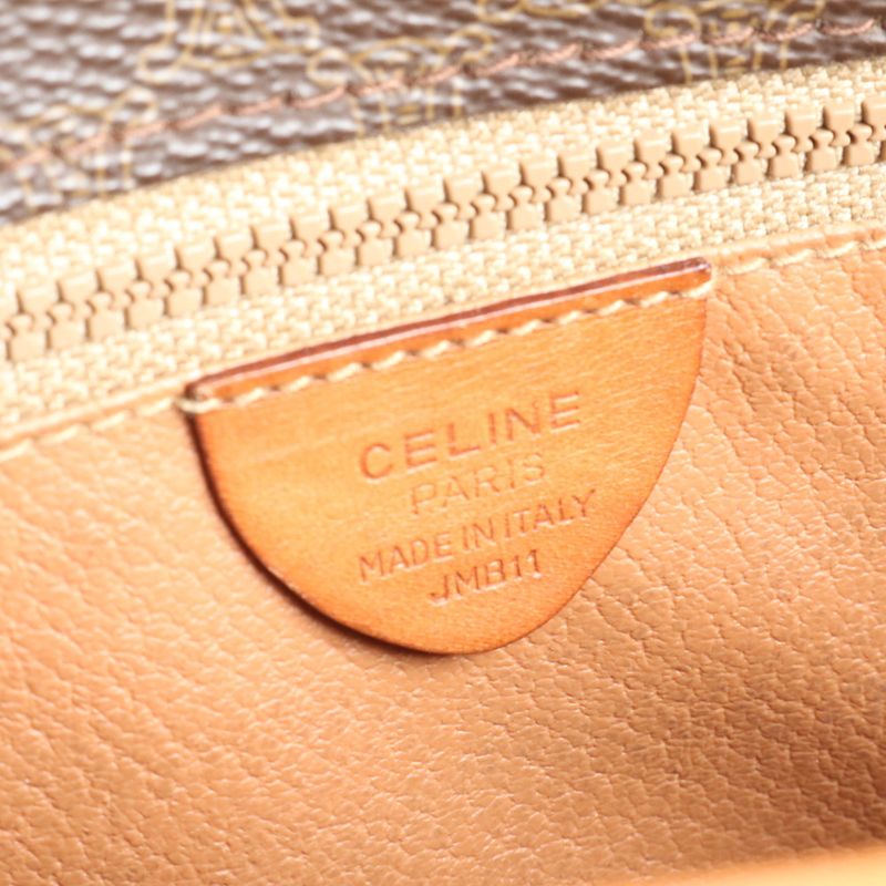 Celine Macadam Leather Shoulder Bag Crossbody Brown Gold Hardware Genuine