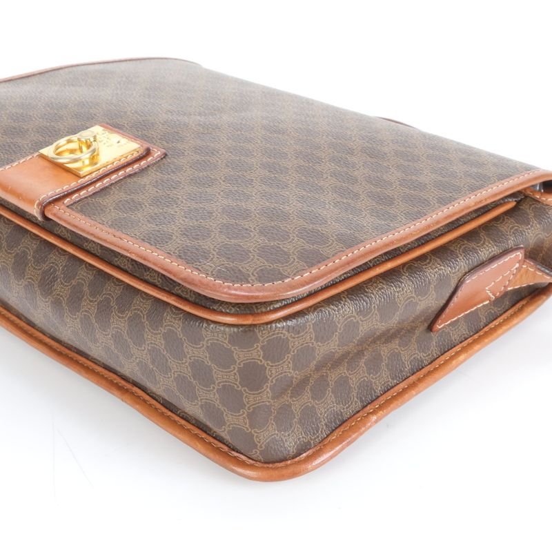 Celine Macadam Leather Shoulder Bag Crossbody Brown Gold Hardware Genuine