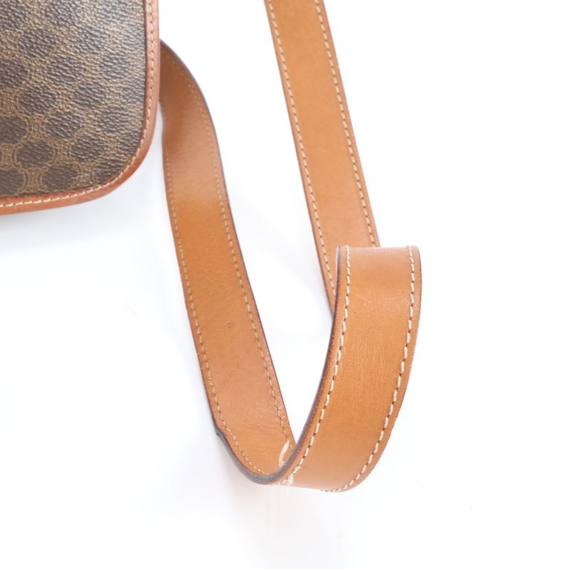 Celine Macadam Leather Shoulder Bag Crossbody Brown Gold Hardware Genuine