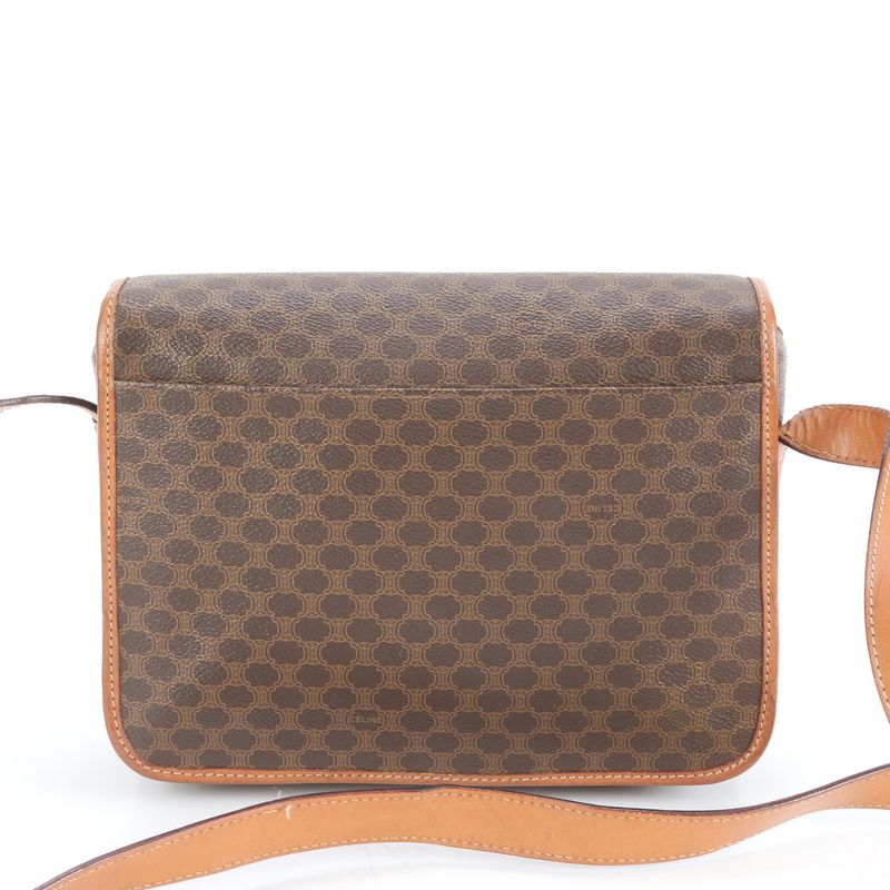 Celine Macadam Leather Shoulder Bag Crossbody Brown Gold Hardware Genuine