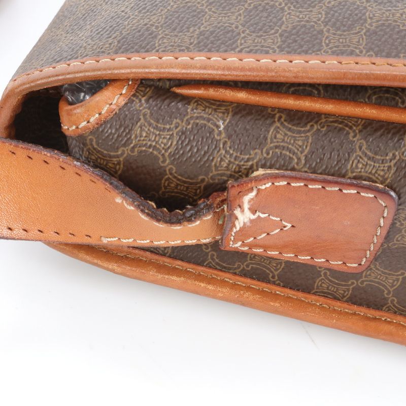 Celine Macadam Leather Shoulder Bag Crossbody Brown Gold Hardware Genuine