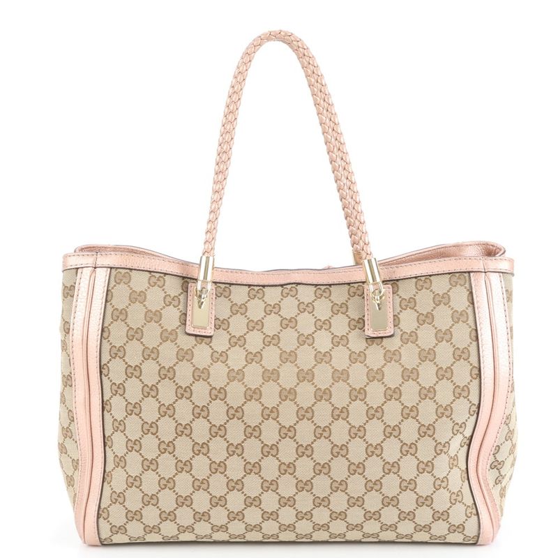 Gucci GG Canvas Bella Bamboo Ribbon Leather Tote Bag Shoulder Hand A4 Ladies