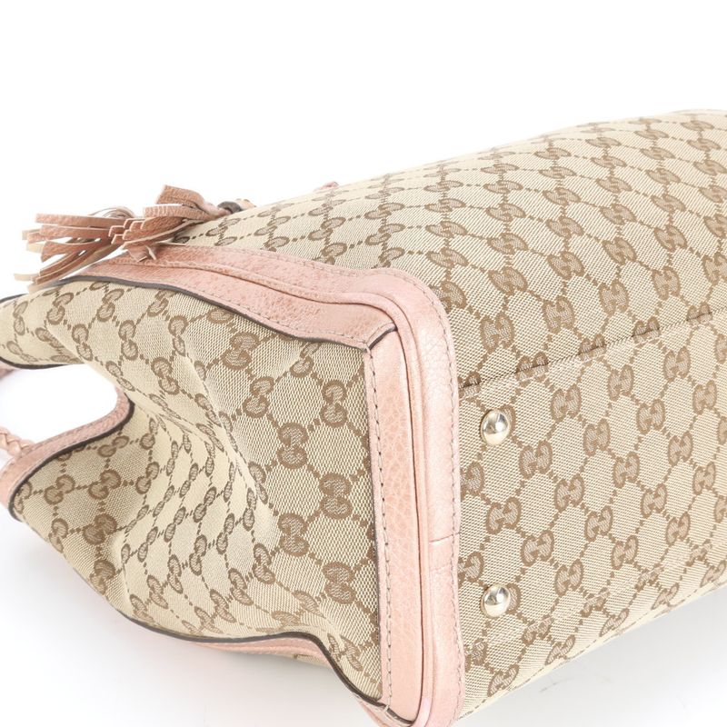 Gucci GG Canvas Bella Bamboo Ribbon Leather Tote Bag Shoulder Hand A4 Ladies