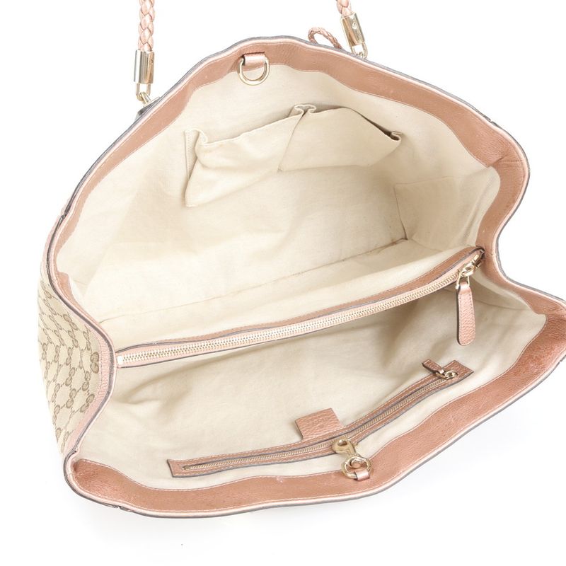 Gucci GG Canvas Bella Bamboo Ribbon Leather Tote Bag Shoulder Hand A4 Ladies