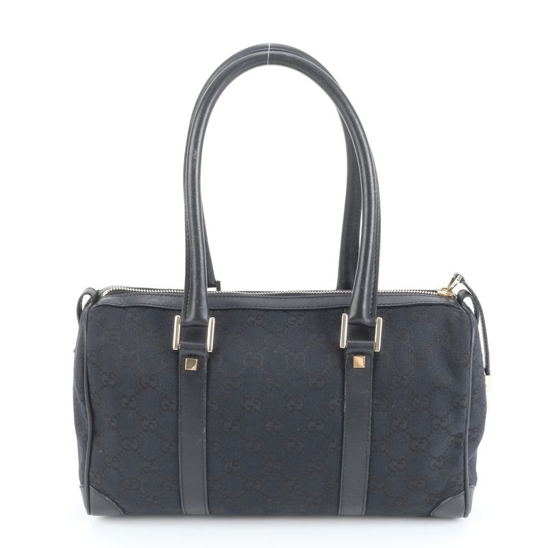 Gucci GG Canvas Mini Boston Leather Handbag Tote 000 0851 Black Gold Hardware