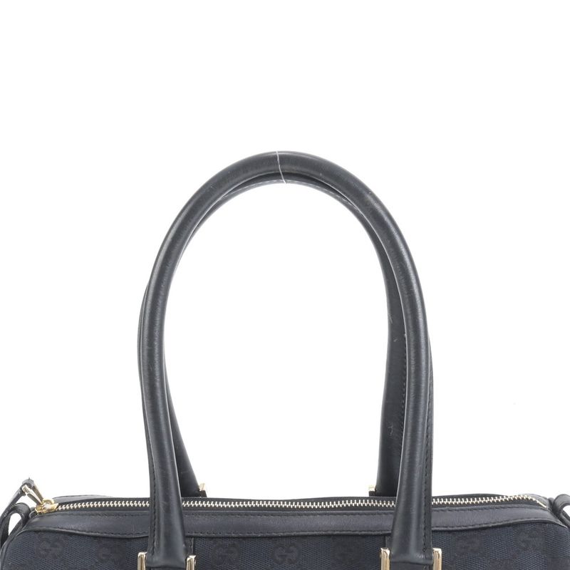 Gucci GG Canvas Mini Boston Leather Handbag Tote 000 0851 Black Gold Hardware