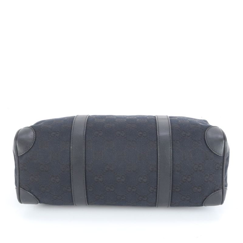 Gucci GG Canvas Mini Boston Leather Handbag Tote 000 0851 Black Gold Hardware