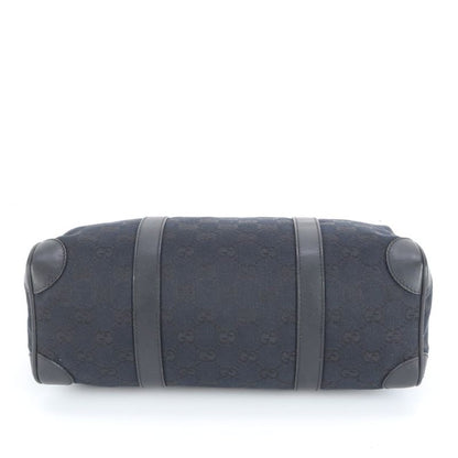 Gucci GG Canvas Mini Boston Leather Handbag Tote 000 0851 Black Gold Hardware