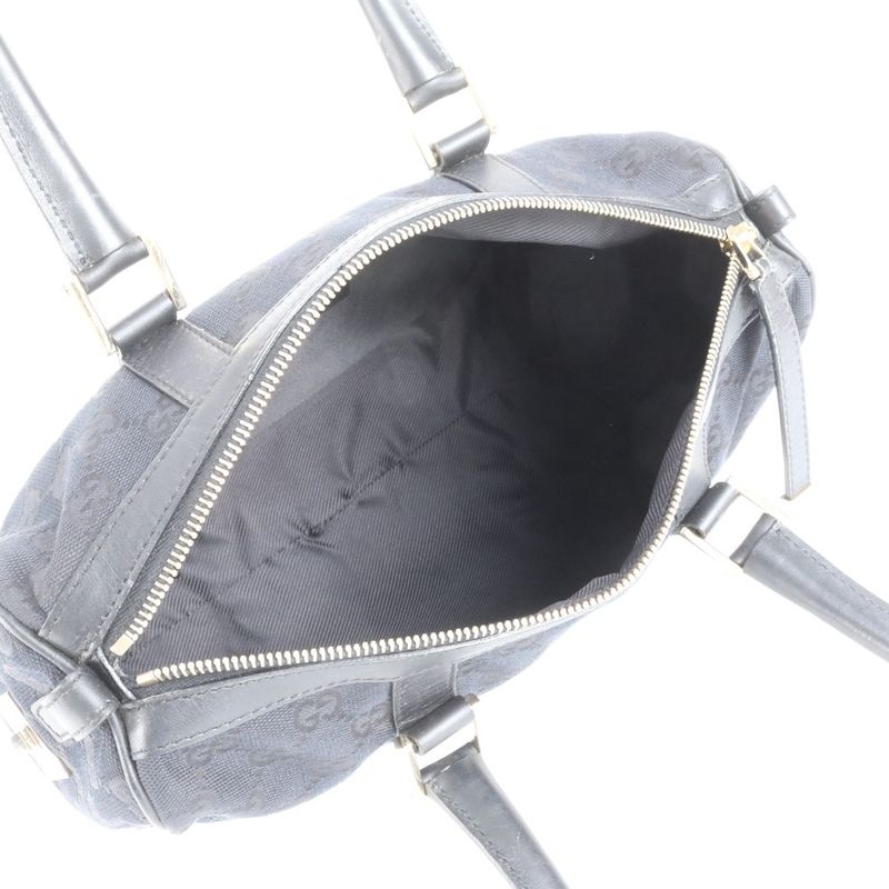 Gucci GG Canvas Mini Boston Leather Handbag Tote 000 0851 Black Gold Hardware