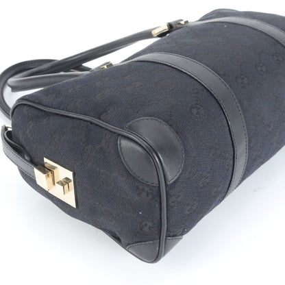 Gucci GG Canvas Mini Boston Leather Handbag Tote 000 0851 Black Gold Hardware