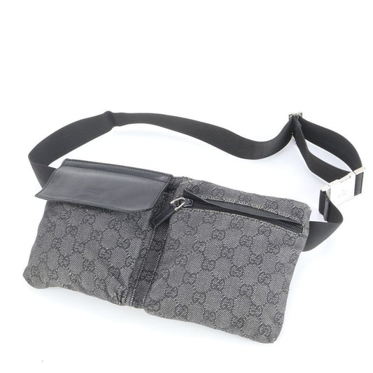 Gucci GG Canvas 28566 Leather 2WAY Body Bag Crossbody Body Waist Pouch Black