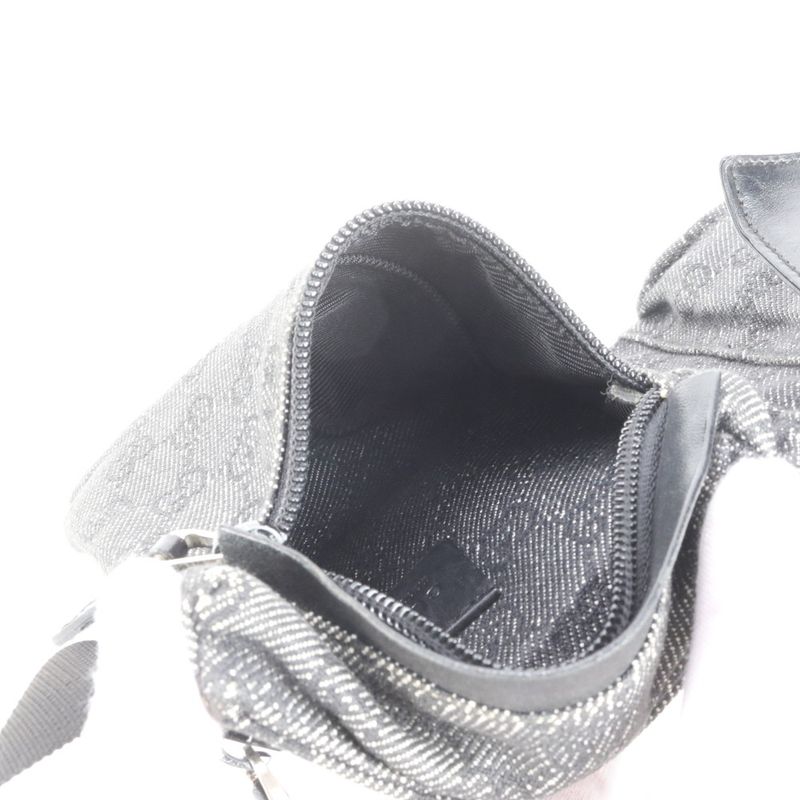 Gucci GG Canvas 28566 Leather 2WAY Body Bag Crossbody Body Waist Pouch Black