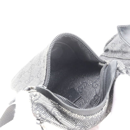 Gucci GG Canvas 28566 Leather 2WAY Body Bag Crossbody Body Waist Pouch Black