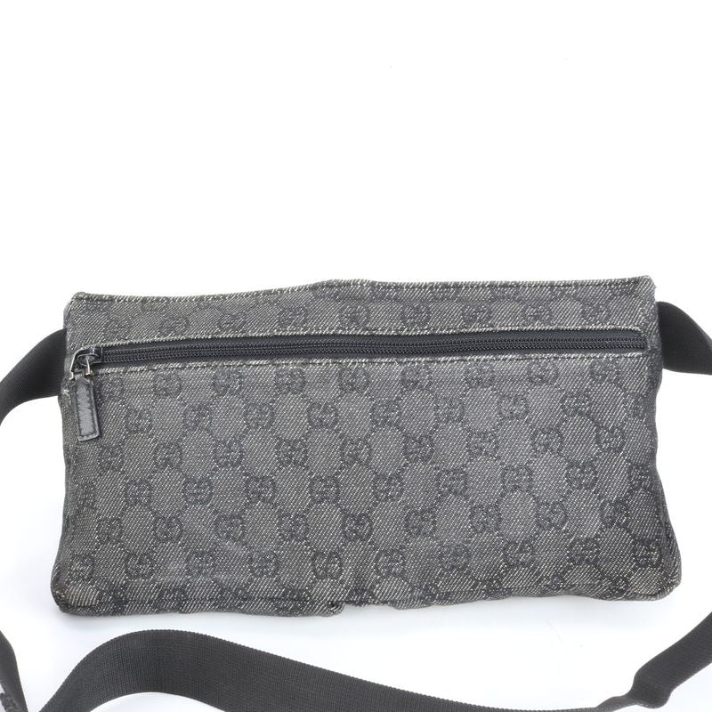 Gucci GG Canvas 28566 Leather 2WAY Body Bag Crossbody Body Waist Pouch Black