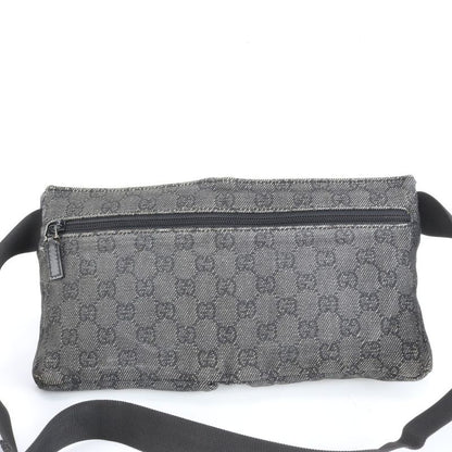 Gucci GG Canvas 28566 Leather 2WAY Body Bag Crossbody Body Waist Pouch Black